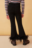 GY6644 Black Girls Feather Trimmed Denim Pants Back