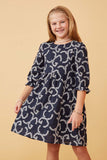 GY6651 Navy Girls Floral Patterned Eyelet Dress Front