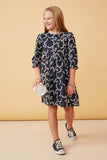 GY6651 Navy Girls Floral Patterned Eyelet Dress Pose