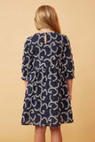 GY6651 Navy Girls Floral Patterned Eyelet Dress Back