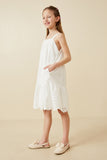 GY6689 Off White Girls Scalloped Eyelet Hem Tank Dress Full Body