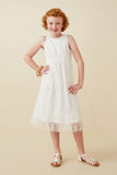 GY6695 Off White Girls Flocked Polka Dot Mesh Tank Dress Front