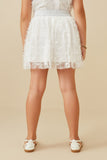 GY6719 Off White Girls Flocked Ribbon Ruffled Mesh Skirt Detail