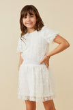 GY6719 Off White Girls Flocked Ribbon Ruffled Mesh Skirt Back