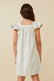 GY6743 Blue Girls Striped Gumball Pompom Flutter Sleeve Dress Back