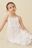 GY6774 Off White Girls Flocked Heart Ruffle Mesh Tank Dress Pose