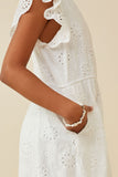 GY6779 Off White Girls Scallop Hem Floral Crochet Eyelet Dress Side