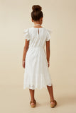 GY6779 Off White Girls Scallop Hem Floral Crochet Eyelet Dress Back