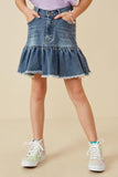 Distressed High Waist Drop Hem Denim Skirt