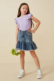 GY6791 Denim Girls Distressed High Waist Drop Hem Denim Skirt Full Body