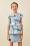 Handkerchief Print Ruffle Sleeve Peplum Top