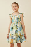 Textured Geo Print Tie Shoulder Smocked Dress