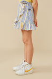 GY6833 Denim Girls Asymmetric Ruffle Ribbon Tie Striped Skirt Side