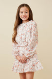 GY6836 Pink Girls Eyelet Embroidered Floral Cinch Waist Top Front