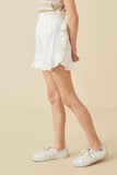 GY6846 Off White Girls Ruffle Trimmed Elastic Waist Soft Shorts Side