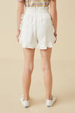 GY6846 Off White Girls Ruffle Trimmed Elastic Waist Soft Shorts Back