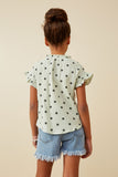 GY6876 MINT Girls Textured Floral Print Ruffle Collar Shirt Back