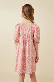 GY6892 Pink Girls Ditsy Floral Square Neck Poplin Dress Back