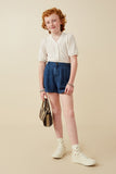 GY6957 Dark Denim Girls Denim Tencel Dolphin Shorts Full Body