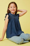 Ruffle Detailed Smocked Denim Tencel Tank