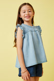 GY6958 Light Denim Girls Ruffle Detailed Smocked Denim Tencel Tank Side