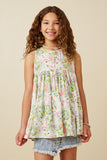 GY6987 Pink Girls Flamingo Print Button Detail Swing Top Front