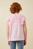 GY6998 Pink Girls Textured Smocked Ruffle Detail Tank Back