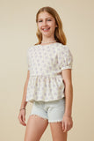GY7079 Lavender Girls Floral Print Puff Sleeve Baby Doll Top Side