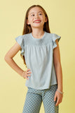 Smocked Yoke Ruffle Shoulder Knit Top