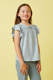 GY7080 Blue Girls Smocked Yoke Ruffle Shoulder Knit Top Side