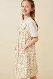 GY7086 Cream Girls Floral Corduroy Button Detail Tank Dress Side