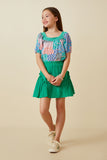 Girls Textured Gauze Ruffled Seam Detail Skirt Full Body