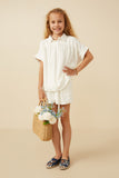 GY7189 Off White Girls Short Sleeve Collared Dolman Top Full Body