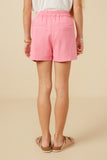 GY7190 Pink Girls Pleated Detail Button Front Shorts Back