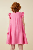 GY7194 Pink Girls Side Panel Detailed Ruffle Sleeve Dress Back