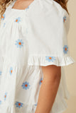 GY7224 Blue Girls All Over Daisy Embroidered Square Neck Top Side