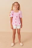 GY7224 Pink Girls All Over Daisy Embroidered Square Neck Top Full Body