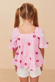 GY7224 Pink Girls All Over Daisy Embroidered Square Neck Top Back