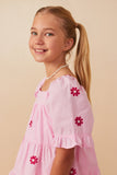 GY7224 Pink Girls All Over Daisy Embroidered Square Neck Top Side