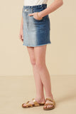 GY7232 Mid Denim Girls Paperbag Waist Washed Panel Denim Skirt Detail