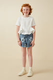 GY7268 Off White Girls Mix Media Poplin Hem Knit Top Full Body