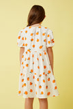 GY7272 Off White Girls Orange Print Textured Ruffle Sleeve Dress Back