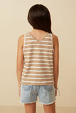 GY7294 Taupe Girls Cable Textured Striped Knit V Neck Tank Back