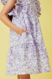 GY7313 Lavender Girls Ditsy Floral Exaggerated Ruffle Sleeve Dress Detail