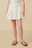 GY7325 Pink Girls Floral Crochet And Lurex Tiered Skirt Front