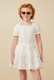GY7325 Pink Girls Floral Crochet And Lurex Tiered Skirt Front 2