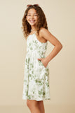 GY7339 Sage Girls Satin Floral Smocked Back Tank Dress Pose