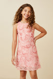 GY7358 Pink Mix Girls Floral Textured Organza Tank Dress Front