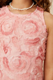 GY7358 Pink Mix Girls Floral Textured Organza Tank Dress Detail