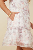 GY7360 Pink Girls Soft Organza Floral Ruffle Detail Dress Detail